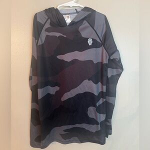 Boys Piqidig Gray & Black Camo Hooded Pullover Large